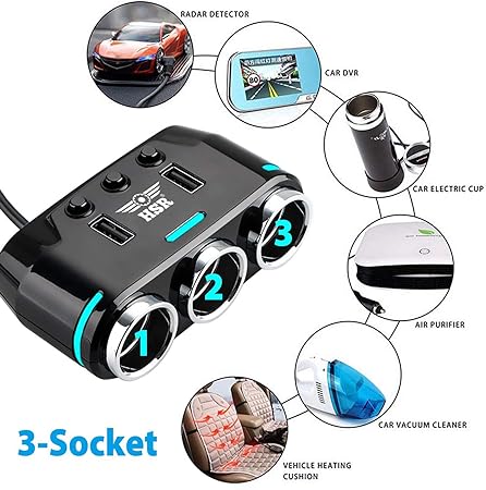 CAR Adaptador Mechero Triple Con USB CAR Adaptador Mechero Triple Con USB